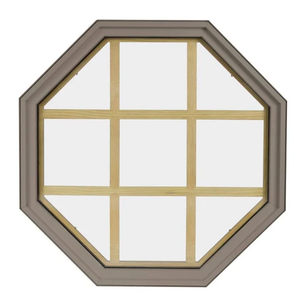 Frontline 36 in. x 36 in. Octagon Sandstone 6-9/16 in. Jamb 9-Lite Grille Geometric Aluminum Clad Wood Window