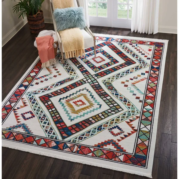 Nourison Tribal Decor Area Rug - White, 7&10x22 x 10&9x22