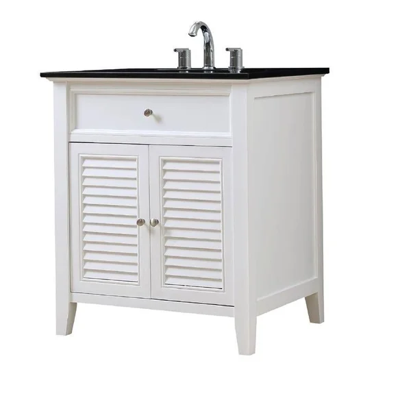 Direct Vanity Shutter 32x22 White Vanity with Black Granite Top 32S12-WBK
