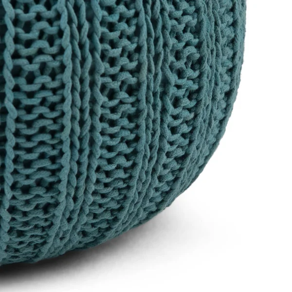 Wyndenhall Grandville Transitional Round Hand Knit Pouf - Teal