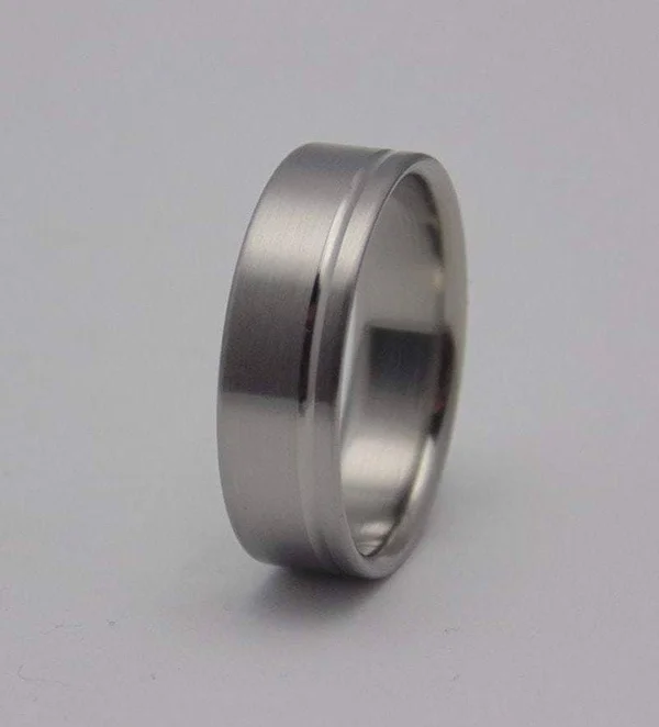 Titanium with Polished Groove Wedding Ring 13, 6mm