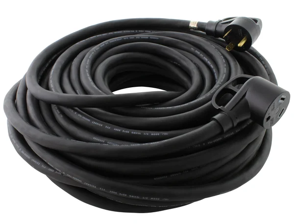 AC Works 100 ft. 30 Amp 125-Volt NEMA TT-30 RV Rubber Extension Cord with Handle - Black
