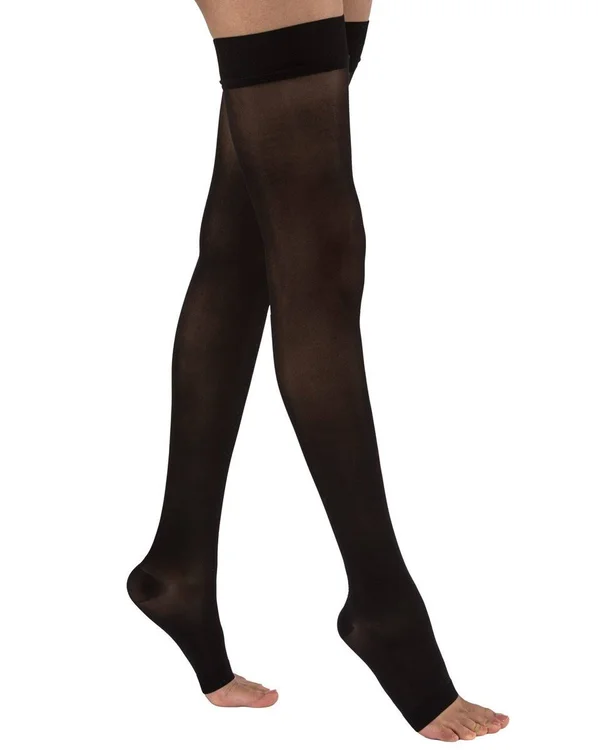Juzo Dynamic 20-30 mmHg Open Toe Thigh High w/ Silicone Top Band - IV, Short, Black