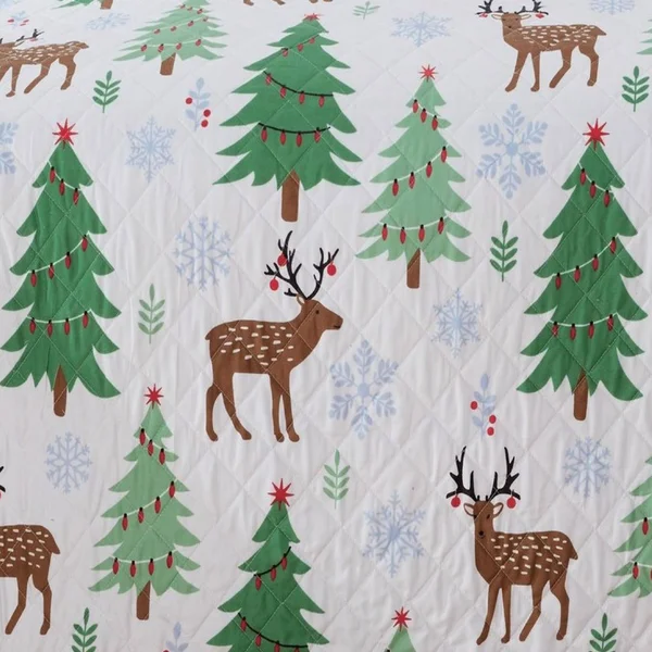 Great Bay Home Reversible Holiday Trees Printed Quilt Set Full/Queen