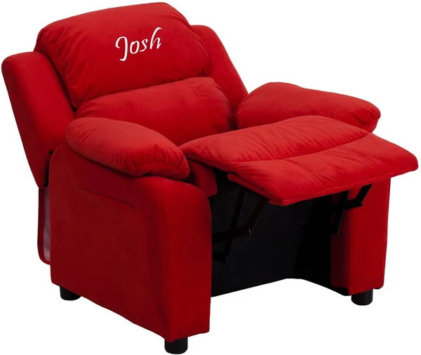 Flash Furniture Personalized Deluxe Padded Red-Microfiber Kids Recliner with Storage Arms