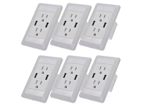 Greencycle 4.2A Smart Fast/Quick Charger USB Wall Outlet - 15A Tamper Resistant AC Duplex Receptacle, Dual USB Power Ports with 1