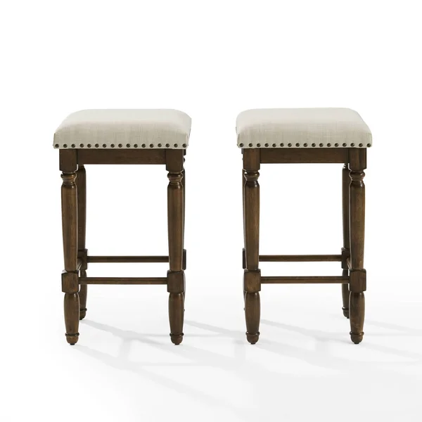 Crosley Aldrich 2pc Counter Stool Set Oatmeal/Dark Brown - 2 Stools