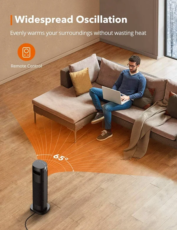 TaoTronics PTC Space Heater - 1500W Fast HEATING Ceramic, 24” High Tower Heater