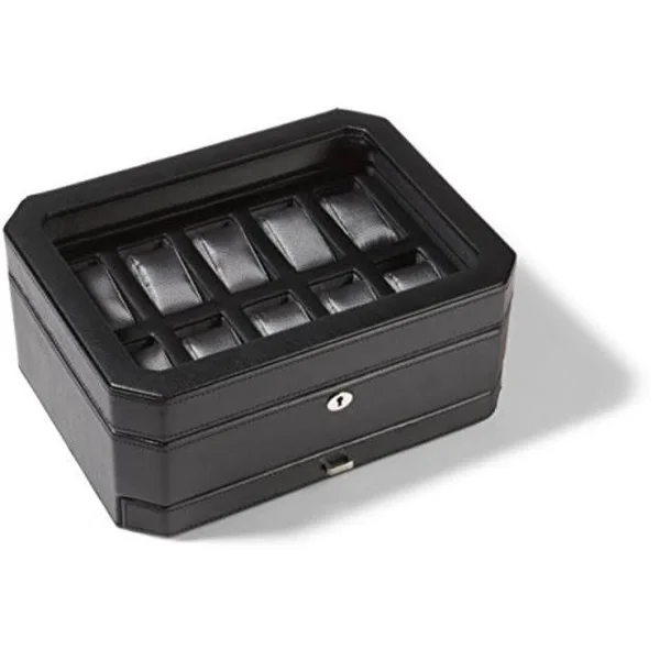 Wolf 4586029 Windsor 10 Piece Watch Box with Drawer - Black
