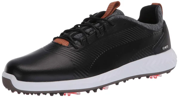 Puma Ignite PWRADAPT Leather 2.0 Black Men's Golf Shoes, Size 7.5