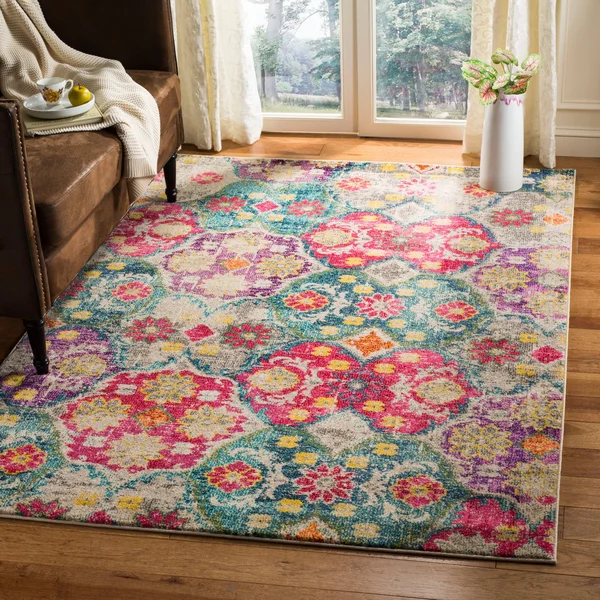 Safavieh Monaco MNC248R 5&1x22 x 7&7x22 Grey, Fuchsia Area Rug