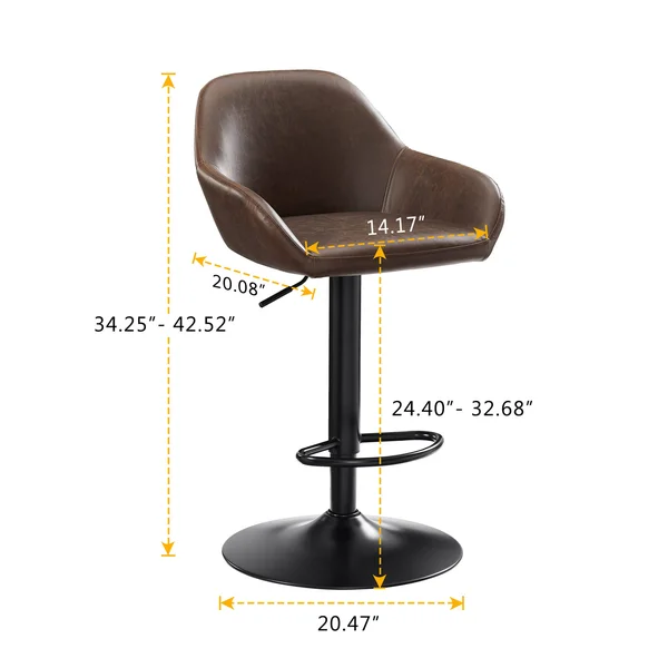 Tribesigns Adjustable Counter-Height Stools - Faux Leather Bar Stools, Dining Chairs(Set of 2) - Grey/Chrome