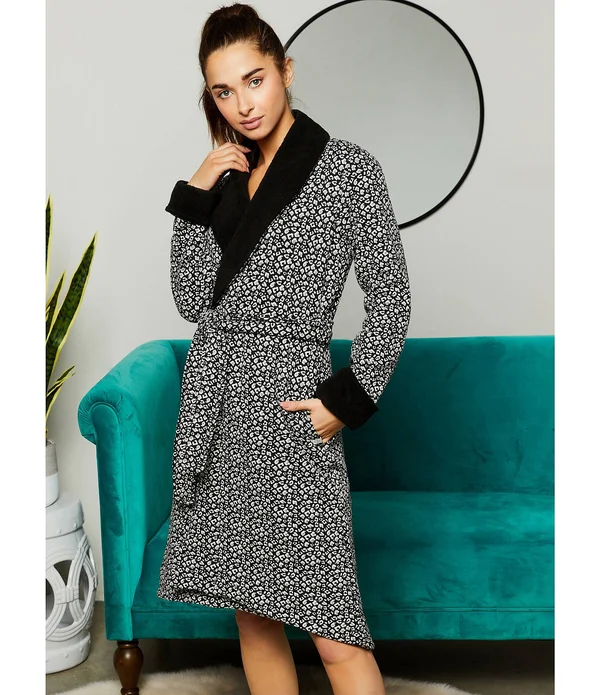 Ugg Duffield II Robe Women's Robe Black/Grey Micro Leopard : SM