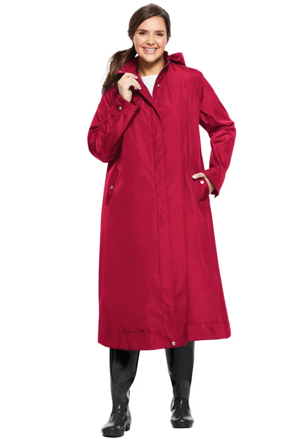 Plus Size Women's Water Repellent Long Raincoat by Woman Within in Classic Red (Size 28 W)