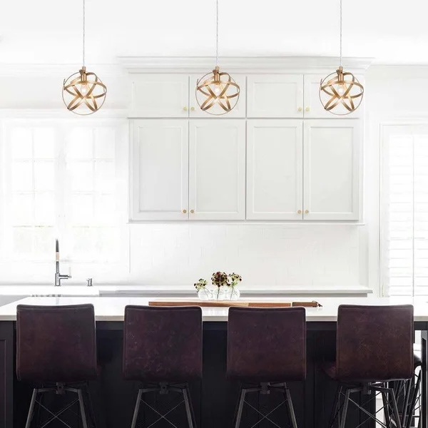 LNC Modern Geometric 1-Light Antique Gold Globe Pendant for Kitchen Island - D8x22x H8x22
