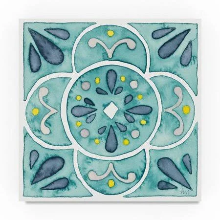 Trademark Fine Art 'Garden Getaway Tile VII Teal' Graphic Art Print on Wrapped Canvas - Size: 24 x 24, White