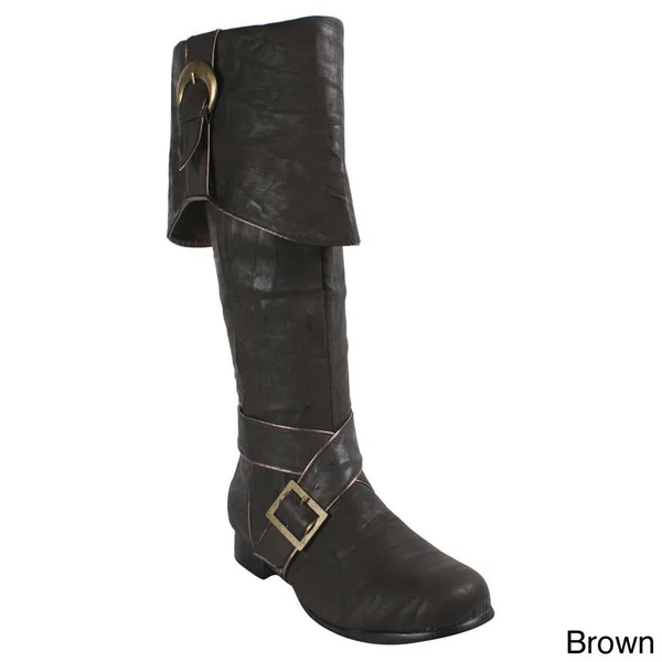 Mens Brown Buckle Pirate Boots