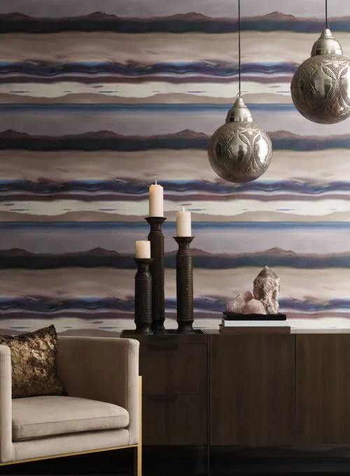 York Wallcoverings Va1277 Aviva Stanoff Horizon Wallpaper Dark Blue