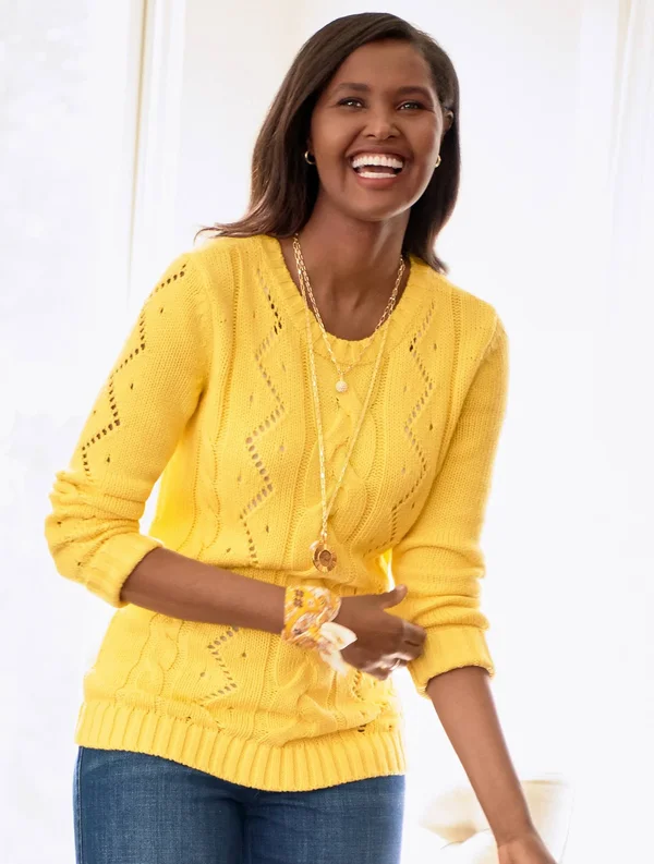 Cableknit Crewneck Sweater - French Iris Heather - Xs Talbots