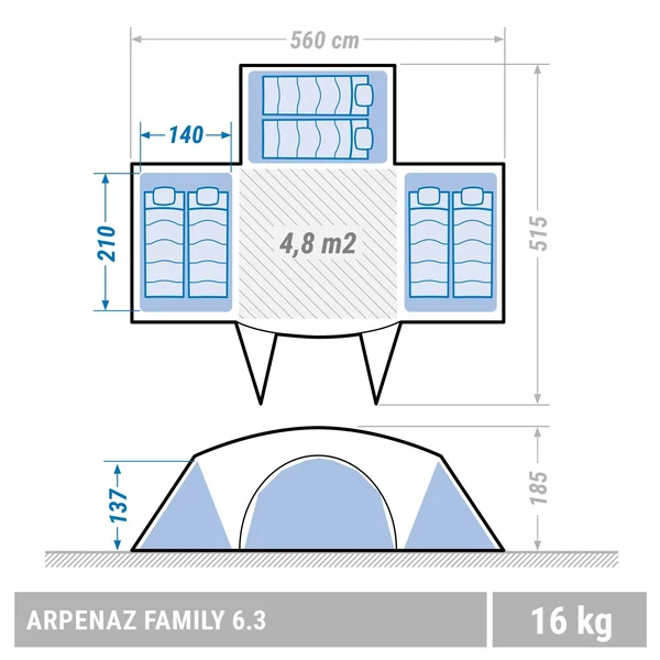 Quechua Camping Tent Arched - 6 Persons 3 Rooms Arpenaz 6.3 in Blue, Size All Other States