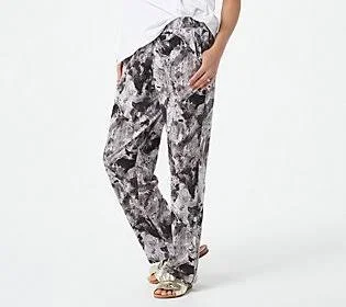 Belle by Kim Gravel Shiborri Print Knit Beach Pant - Size 2X, Black