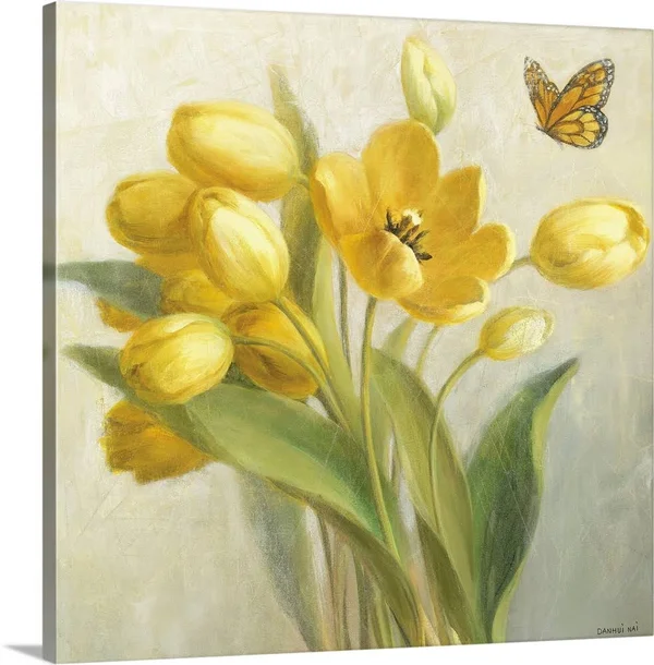 Yellow French Tulips, Canvas Wall Art, 20x20, Great Big Canvas