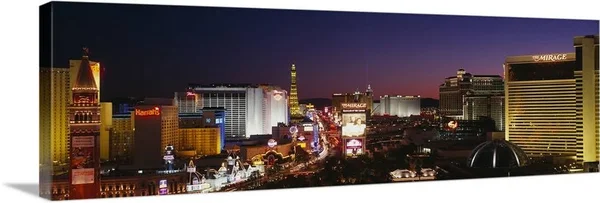 Buildings Lit Up at Night - Las Vegas, Nevada, Canvas Wall Art, 48x16, Great Big Canvas