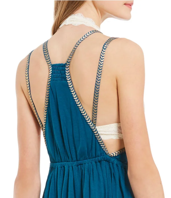 Free People Lovers Cove Embroidered Dress - Blue L