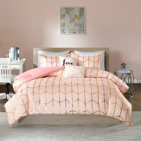 Intelligent Design Raina Metallic Printed Comforter Set - White/Silver - King