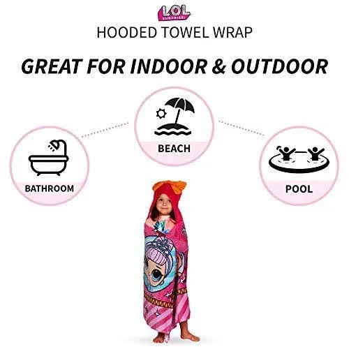 Franco Kids Bath and Beach Soft Cotton Terry Hooded Towel Wrap, 24 inch x 50 inch, L.O.L. Surprise