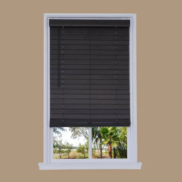 Allen + Roth 2.5-in Slat Width 63-in x 72-in Cordless Walnut Faux Wood Room Darkening Horizontal Blinds in Brown - DFHSD6672-63