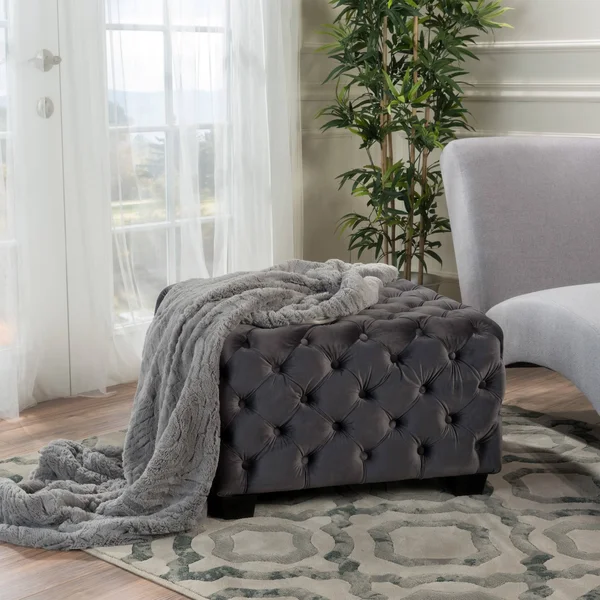 Melvek Grey New Velvet Ottoman