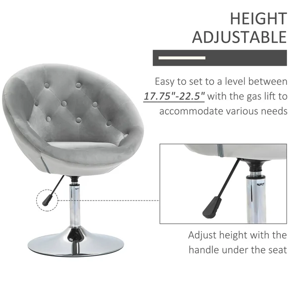 HOMCOM Dining Height Bar Stool Tufted Fabric Adjustable Height Armless Swivel Seat