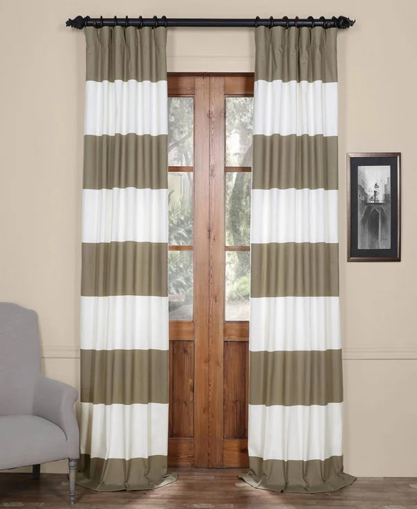 Horizontal Stripe Cotton Curtain Panel