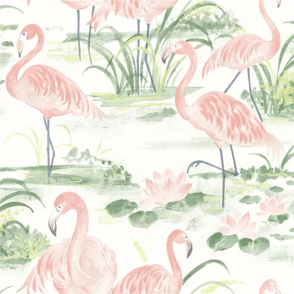 Chesapeake 3120-13601 Everglades Coral Flamingos Wallpaper - Pink