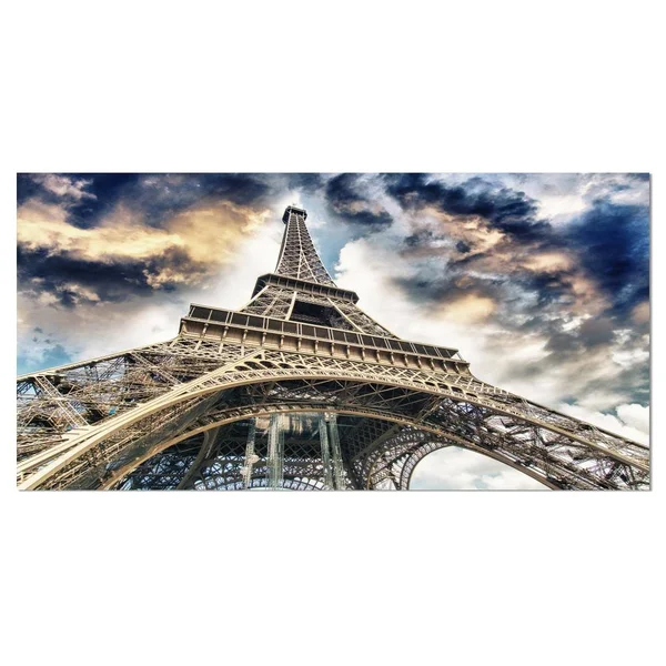Design Art The Paris Eiffel Tower View from Ground - Cityscape Canvas Print - Blue - 60 in. Wide x 28 in. High