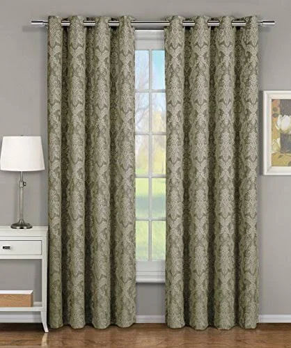 Royal Hotel Blair Sage Top Grommet Jacquard Window Curtain PANEL, Set of 2 Panels, 108x84 Inches Pair