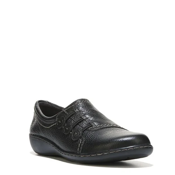 Clarks Women's Ashland Effie Medium/Wide Slip on Shoes (Black Tumbled Leather) - Size 11.0 M