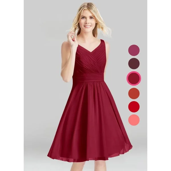 Azazie A-Line/Princess V-Neck Knee-Length Chiffon Bridesmaid Dresses - Burgundy