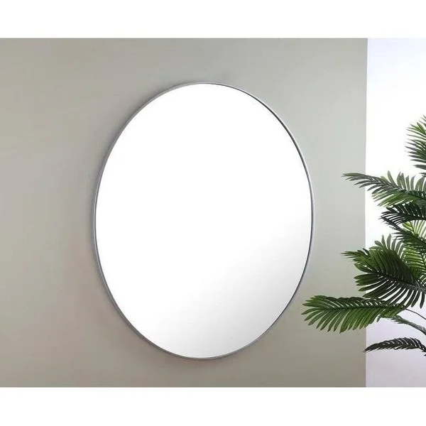 Strick & Bolton Prine 48-Inch Metal Frame Round Mirror - Silver - Silver - 48 inches x 48 inches