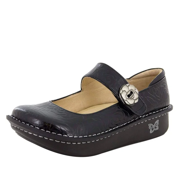 Alegria Women's Paloma Mary Jane Black Embossed Rose 37