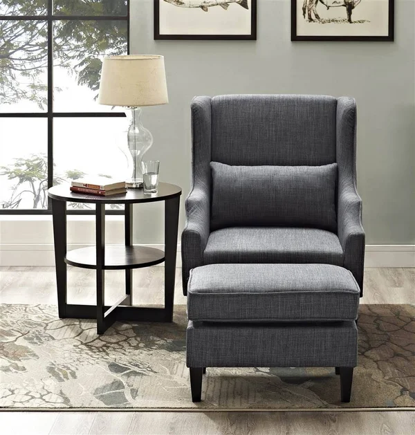 Simpli Home Ashbury Wingback Club Chair and Ottoman - Slate Grey