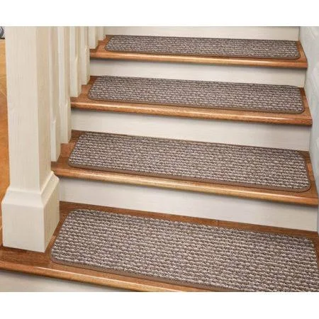 Set of 15 Adhesive Carpet Stair Treads - Praline Brown - 8 in. x 23.5 in.