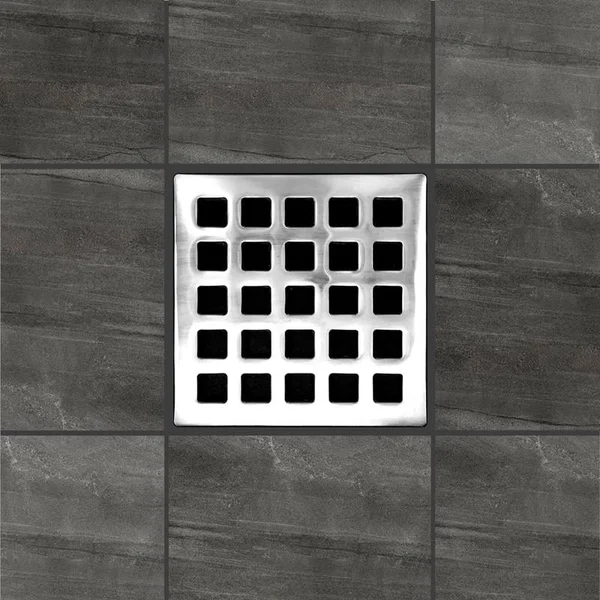 Square Shower Drain Kit with Stainless Steel Grate, Bonding FLANGE, Hair Catcher, and Height Adjuster - Classic - Polished Chrom