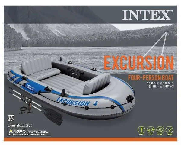 Intex 68324EP Excursion 4 Inflatable Rafting/ Fishing Boat Set with Aluminum Oars - Gray