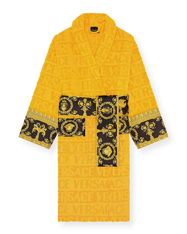 Versace Men's Barocco Sleeve Robe - Gold, Men's, XL
