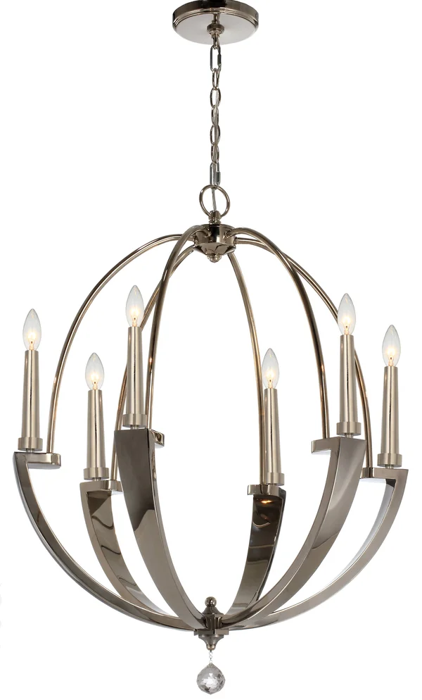Crystorama 7576-PN Palmer 6 Light Chandelier - Polished Nickel