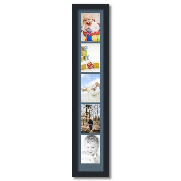Collage Picture Frame, Satin Black Frame with 5 openings for 4x6 Photos with Dutch Blue Mat. D3926FE2365, ArtToFrames