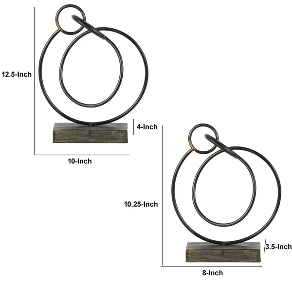 Metal Abstract Sculpture with Rectangular Base, Set of Two, Gray