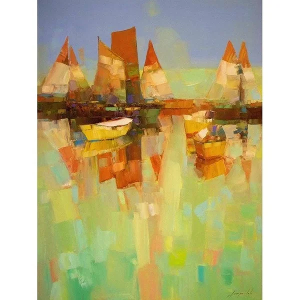 Easy Art Prints Vahe Yeremyan's 'Harbor' Premium Canvas Art - 24 x 18 - Modern Black Frame